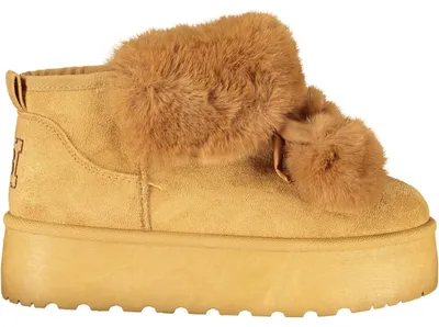 Produktbild von Damenstiefel Braun mit Fell, Pom Pom, Stickerei & Keilabsatz 4 cm