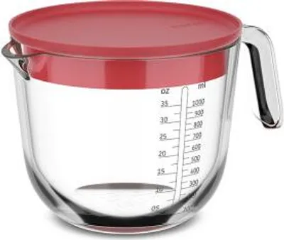 Produktbild von Mepal - Glas Messbecher mit Deckel Chef it - Leicht ablesbare. eingravierte Skala - Mikrowellen- & Backofengeeignet (ohne Deckel) - Hochwertiges Glas - Spülmaschinengeeignet - 1000 ml - Coral