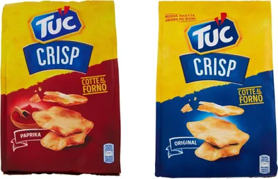 Produktbild von Testpaket 6x TUC Crisp Salzgebäck Crackers Gebacken gesalzen 3x Meersalz 3x Paprika 100g + Italian gourmet polpa 400g