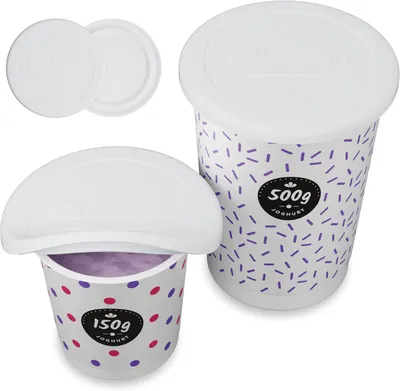 Imagen del producto de Juego de tapas de silicona, reutilizables, 2 unidades, aptas para vasos de 150–500 g, herméticas