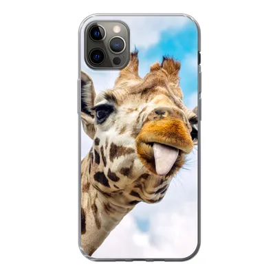 Produktbild von MuchoWow® Handyhülle Schutzhülle Hülle für iPhone 12 Pro Max Giraffe - Lustig - Zunge - Kinder - Jungen - Mädchen - Kind Silikon Softcase Handy Hülle - Hartschale