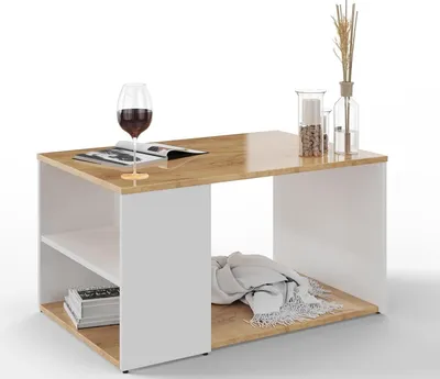 Produktbild von PLATAN ROOM Couchtisch Kaffeetisch Hochglanz Beistelltisch 90x60x47 cm rechteckig Wohnzimmertisch mit Stauraum
