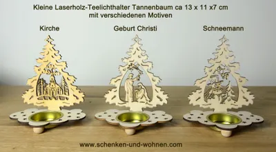 Produktbild von Laserholz-Teelichthalter Tanne mit Motiv Schneemann 13 x 11 x 7 cm (HxBxT)