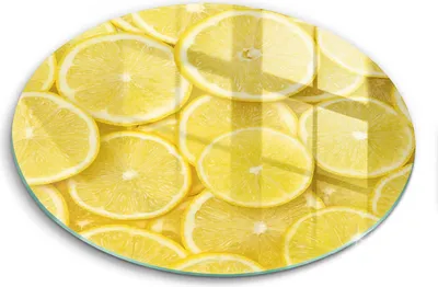 Zdjęcie produktu dla Szklana deska do krojenia - Deska kuchenna - ⌀40 cm – Szkło hartowane – Antypoślizgowa - Owoce Cytryny