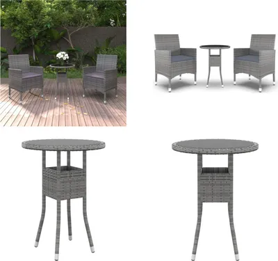 Produktbild von vidaXL 3 tlg. Garten Essgruppe Poly Rattan Grau - Garten Essgruppe - Garten Essgruppen - Outdoor Essgruppe - Essgruppe Terrasse