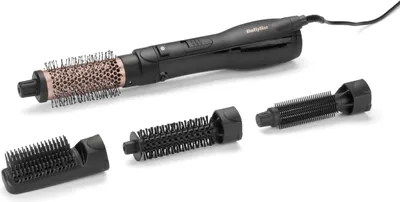 A black BaByliss hair styling tool with multiple attachments is displayed against a white background.