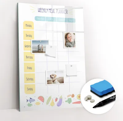 Produktbild von Magnetische Wandtafel - Schwarzer Marker + Schwamm + Magnete - 60 x 90 cm - Wöchentlicher Essensplaner