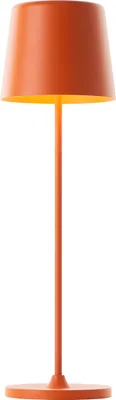 A standalone orange table lamp on a white background.