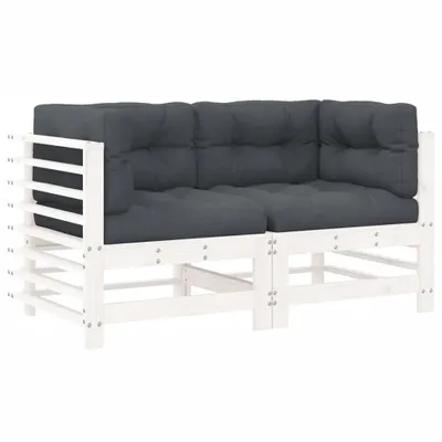 Produktbild von vidaXL Ecksofas mit Kissen 2 Stk. Weiß Massivholz Kiefer