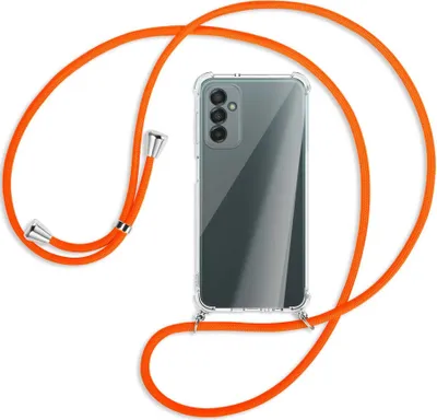 Produktbild von Handykette Backcover-Schutzhülle mit Band (Metall silberfarben) für Samsung Galaxy M23 - neonorange