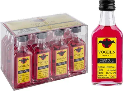 Produktbild von Krugmann 20 x Vögeln | Himbeere-Grenadine Likör 16 % Vol. á 20 ml Shot Kurzer