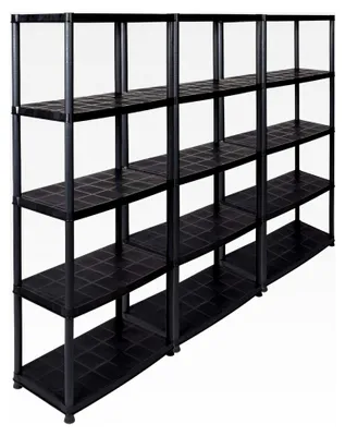 Produktbild von 3 Stück Kunststoffregal, Kellerregal, Lagerregal in Schwarz mit 5 Böden, max. 150 kg Traglast pro Regal, 71 x 38 x 171 H cm