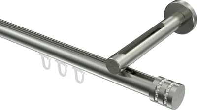 Produktbild von Interdeco Innenlaufstange / Gardinenstange mit Innenlauf Edelstahl-Optik, Typ Siteno Estana (Glitzerkappe), 20 mm Ø 1-läufig, 200 cm