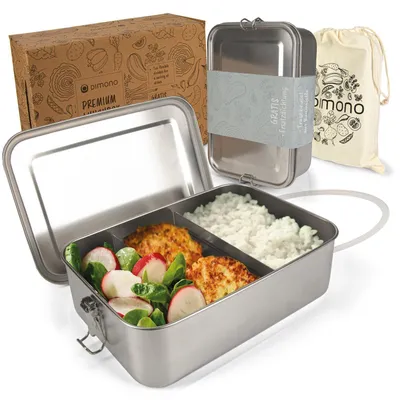 Produktbild von Dimono Premium Edelstahl Lunchbox 2400 ml - 100% auslaufsicher & absolut BPA-frei - Große XL Brotbox inkl. Trennwand und faltbarem Löffel