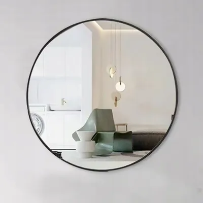 Produktbild von Wandspiegel, runder Badezimmerspiegel mit Metallrahmen, 50 cm, schwarz, MuvuHome