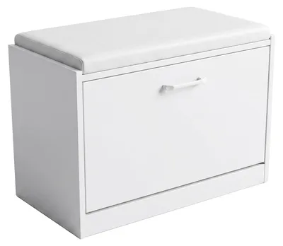 Image de Kaizen - Banc d'entrée avec étagère à chaussures 63x47x30 cm, étagère à chaussures pour 9 paires avec coussin en bois blanc