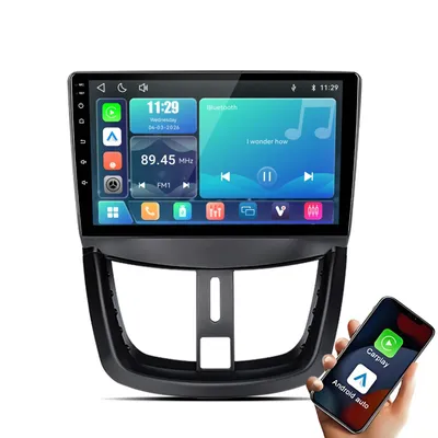 Zdjęcie produktu dla Radio samochodowe z systemem Linux, kompatybilne z CarPlay, przeznaczone do samochodów Peugeot 207 CC (produkcja 2006-2015). Posiada nawigację GPS, Bluetooth, obsługę Android Auto, sterowanie przyciskami na kierownicy (SWC) oraz port USB