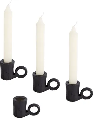 Immagine prodotto di Elegante portacandele decorativo di circa 4,5 cm in set da 4 in metallo nero con manico - per candele a bastoncino