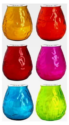 Produktbild von Gartenkerzen im Glas Party Time Windlichtglas für Außenbereich Dekoration für Terrasse und Balkon, 6 Stück in verschiedenen Farben, ca. 40 Stunden Brenndauer