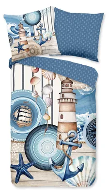 Produktbild von Hip Comfort Flanell Bettwäsche - Vidonia - Maritim, Anker 155 x 220 cm maritim,Anker,Wendebettwäsche