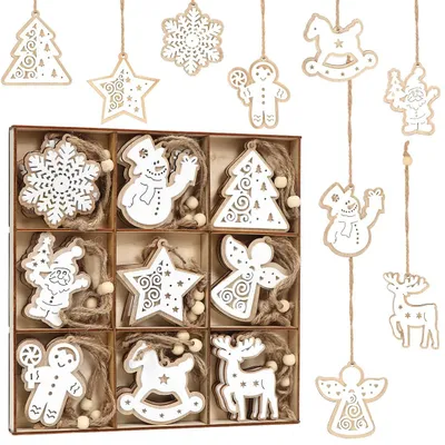 27er Set Holz-Weihnachtsanhänger, DIY-Deko für den Tannenbaum