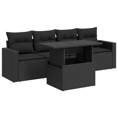 Produktbild von 5-tlg. Garten-Sofagarnitur mit Kissen Schwarz Poly Rattan