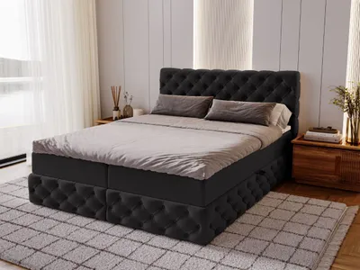 Produktbild von GrainGold Boxspringbett Canolo 160x200 - Bett mit Matratze und Topper - Boxspringbett mit Bettkasten und Matratze - Boxspringbett Schwarz (Royal Velvet 6157)