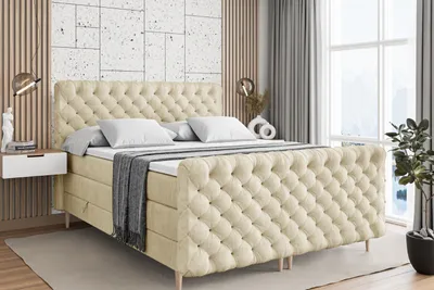 Produktbild von ALTDECOR Boxspringbett mit Holz Füßen, Matratze und Lattenrost, Topper, Fußteil, Polsterbett mit Bettkasten, Bett mit Stauraum H3- und H4- Matratze -BOXI8-FD-Z KING-140x200 - Beige Casablanca