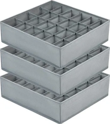 Produktbild von Famanu Aufbewahrungsboxen Set 3 Stück - 24-Fächer Organizer für Socken, Krawatten, Gürtel (Grau)