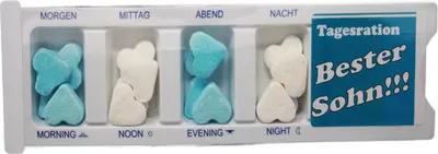 Produktbild von Tablettenbox Bester Sohn gefüllt mit Traubenzucker Herzen Scherzartikel 25g
