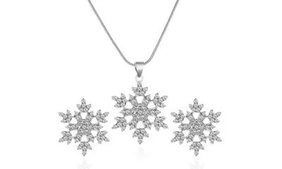 Produktbild von Schmuckset Damen silberfarben – Halskette & Ohrringe mit Schneeflocke, J0350