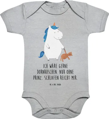 Produktbild von Mr. & Mrs. Panda babykleidung body Einhorn Teddy 3. - 6. Monat - Heather Grey - Geschenk, Babybody kurzarm, Einhörner, Babystrampler, Strampler, strampelanzug, Unicorn