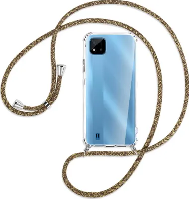Produktbild von Handykette Backcover-Schutzhülle mit Band (Metall silberfarben) für Realme C11 2021 / C20 / C20A - braun+beige