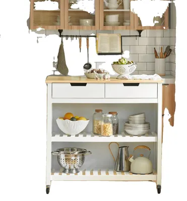 Image de Chariot de cuisine, grand espace de rangement, design élégant, BLANC