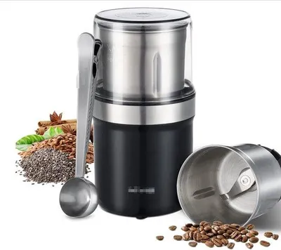 Immagine prodotto di Macinino elettrico per cereali, pepe, lenticchie, con ciotola removibile, potenza 300 W, contenitori in acciaio inossidabile lavabili