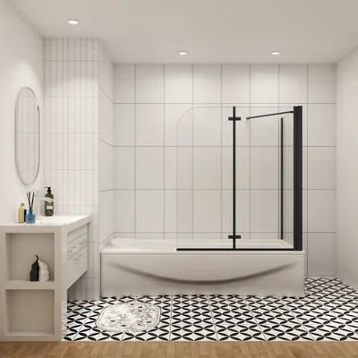 Produktbild von 90x70x140cm Badewannenaufsatz Schwarz 2-teilig für Badewanne ESG NANO Glas Duschwand Duschabtrennung