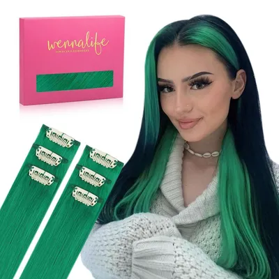 Produktbild von Clip in Extensions Echthaar 50cm Grün 6 Stück 30g Remy Haarverlängerung