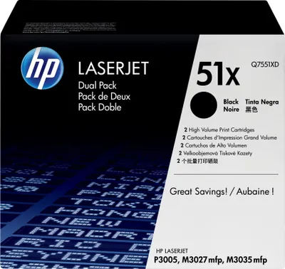 Produktbild von HP 51X - 2er-Pack - Hohe Ergiebigkeit - Schwarz - original - LaserJet - Tonerpatrone (Q7551XD)