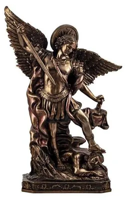 Erzengel Michael Figur, Kunstharz, handbemalt, bronzefarben, 45 cm