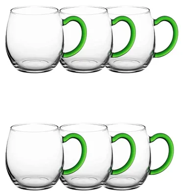 Immagine prodotto di Bicchieri da tè con manico - 250 ml - Set da 6 - Manico verde - Vetro
