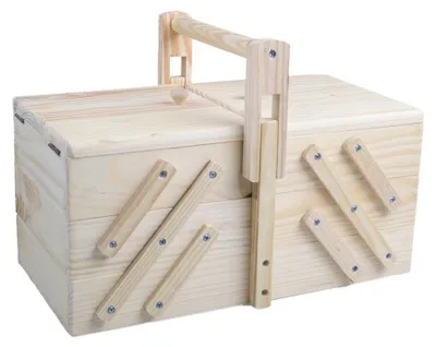 Produktbild von Omgoods – Nähkoffer, 3-stöckig – Nähbox – Nähkoffer – Aufbewahrungsbox – Holz – 30 x 18,5 x 18,5 cm – Nähaufbewahrungsbox
