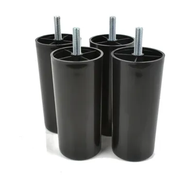 A set of four black furniture legs with threaded bolts attached.