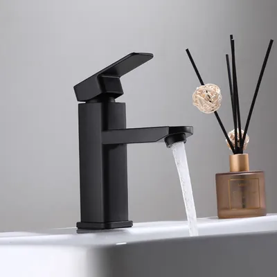 Produktbild von Wasserhahn Bad Schwarz Waschtischarmatur Armatur Waschbecken Eckig Badezimmer Mischbatterie Waschbecken Edelstahl Einhebelmischer Badarmatur