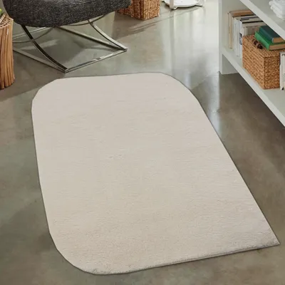 Immagine prodotto di Tappeto monocolore arrotondato | lavabile e antiscivolo | beige Dimensioni: 60x110 cm