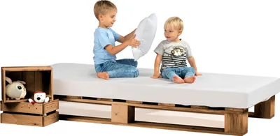 Produktbild von Lermowood Palettenbett 80 x 200 cm Eiche Holzbett Massivholzbett Bett aus Paletten Seniorenbett Kinderbett Jugendbett