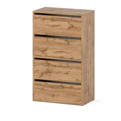 A tall, narrow shoe cabinet with four drawers, shown against a white background.