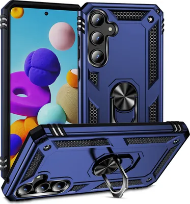 Immagine prodotto di Custodia per Samsung Galaxy A35 robusta a doppio strato, protezione militare con supporto ad anello e supporto Blu