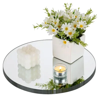 Produktbild von Runde Spiegelplatte aus Glas - 30 cm, 6 Stück, runde Tabletts für Kerzen, Untersetzer für Hochzeiten, Tischdekoration, Hochzeitsdeko, Wohnraumdekoration