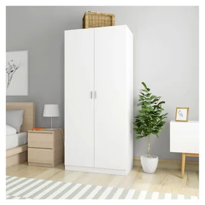 Produktbild von Kleiderschrank mit 1 Stange, Schlafzimmerschrank mit Fächern, Holzschrank, Kinderschrank, Weiß, 90 x 52 x 200 cm