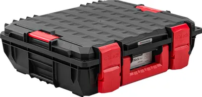A black and red tool case is shown against a white background.